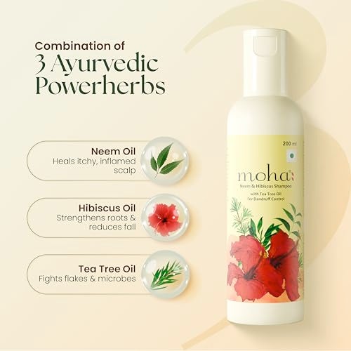 Moha Herbal Anti-Dandruff Shampoo with Blend of Hibiscus, Neem & Tea Tree Oil | Sulfate-Free Shampoo for Women & Men | Mild Herbal Hair Cleanser for Clear or Itchy Scalp, Strengthens Hair & Hair Fall Control | Ideal Shampoo for Curly Hair & Sensitive Scalps – 200 ml (Pack of 2) - Image 4