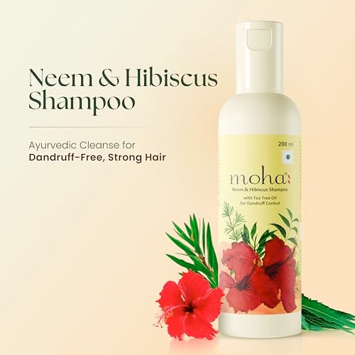 Moha Herbal Anti-Dandruff Shampoo with Blend of Hibiscus, Neem & Tea Tree Oil | Sulfate-Free Shampoo for Women & Men | Mild Herbal Hair Cleanser for Clear or Itchy Scalp, Strengthens Hair & Hair Fall Control | Ideal Shampoo for Curly Hair & Sensitive Scalps – 200 ml (Pack of 2) - Image 3