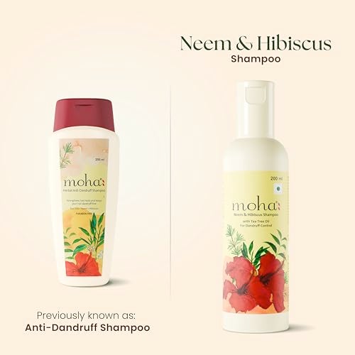 Moha Herbal Anti-Dandruff Shampoo with Blend of Hibiscus, Neem & Tea Tree Oil | Sulfate-Free Shampoo for Women & Men | Mild Herbal Hair Cleanser for Clear or Itchy Scalp, Strengthens Hair & Hair Fall Control | Ideal Shampoo for Curly Hair & Sensitive Scalps – 200 ml (Pack of 2) - Image 2