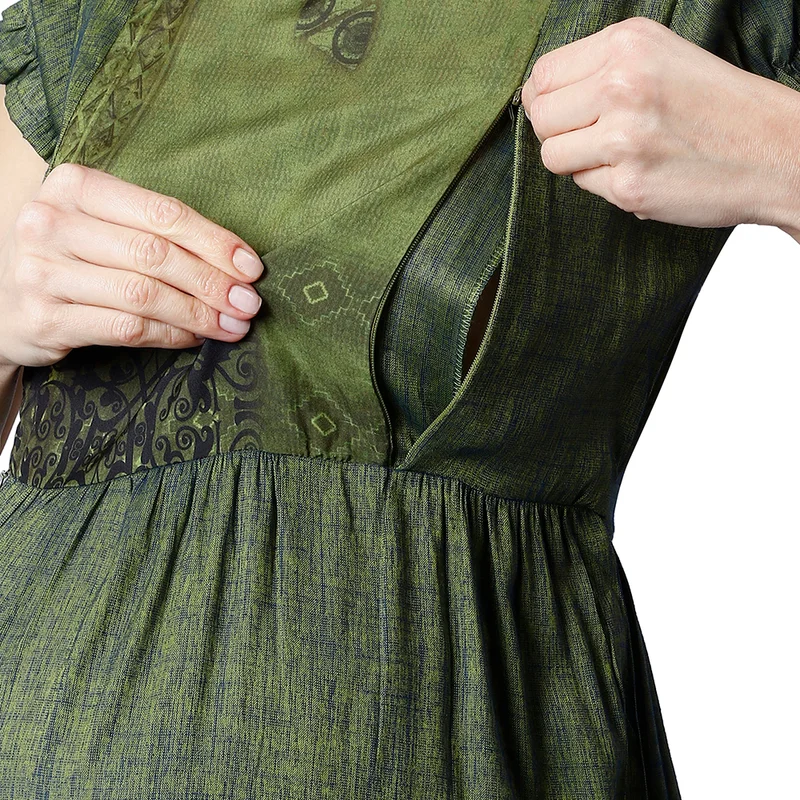 Women's Cotton Rayon A-Line MaternityFeeding kurti With Zippers