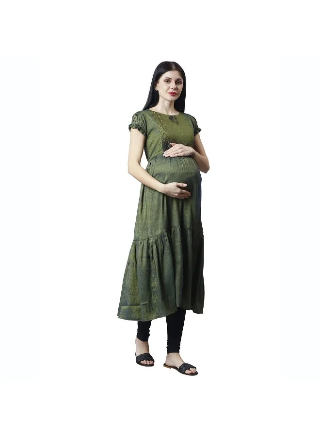 CEE 18 Women's Cotton Rayon A-Line MaternityFeeding kurti With Zippers