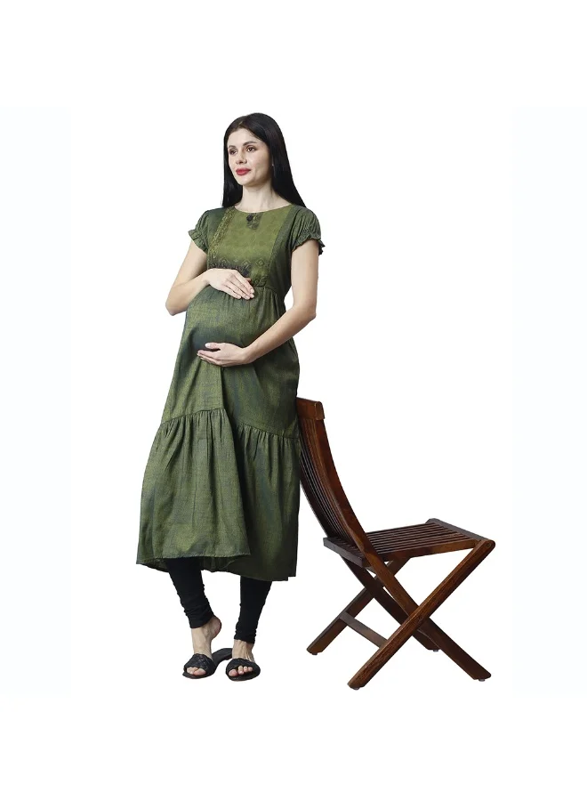CEE 18 Women's Cotton Rayon A-Line MaternityFeeding kurti With Zippers