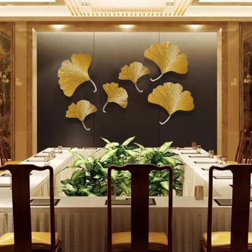 ZOVE Metal Gingkgo Gold leaves Wall Art Set of 6 Wall Hanging Home Decoration Perfect for Living Room/Hotel/Restaurant/Bedroom/Drawing Room (Color : Golden) - Image 3