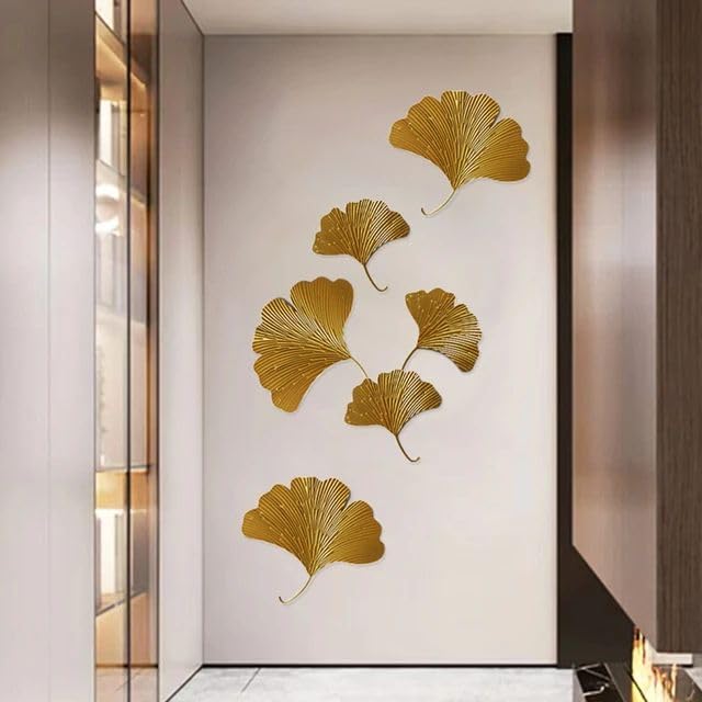 ZOVE Metal Gingkgo Gold leaves Wall Art Set of 6 Wall Hanging Home Decoration Perfect for Living Room/Hotel/Restaurant/Bedroom/Drawing Room (Color : Golden) - Image 4