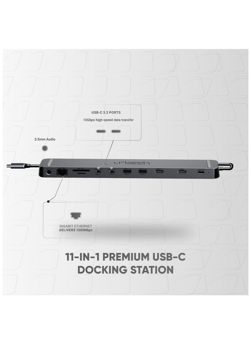 اوروتك UrTech 11-in-1 USB-C Docking Station | 8K@30Hz, 10Gbps, Dual HDMI, 100W PD | Premium Edition  - Image 5