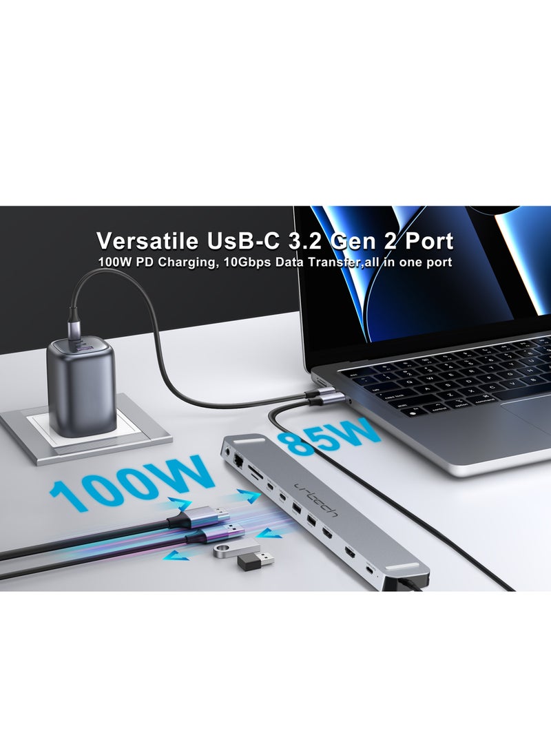 اوروتك UrTech 11-in-1 USB-C Docking Station | 8K@30Hz, 10Gbps, Dual HDMI, 100W PD | Premium Edition  - Image 3