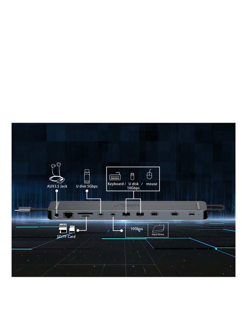 اوروتك UrTech 11-in-1 USB-C Docking Station | 8K@30Hz, 10Gbps, Dual HDMI, 100W PD | Premium Edition  - Image 4