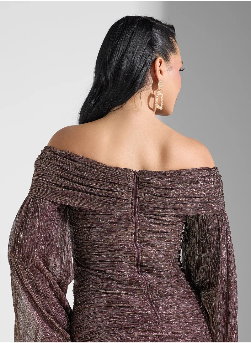 Namshi x Off Shouldered Ruched Bodycon Dress