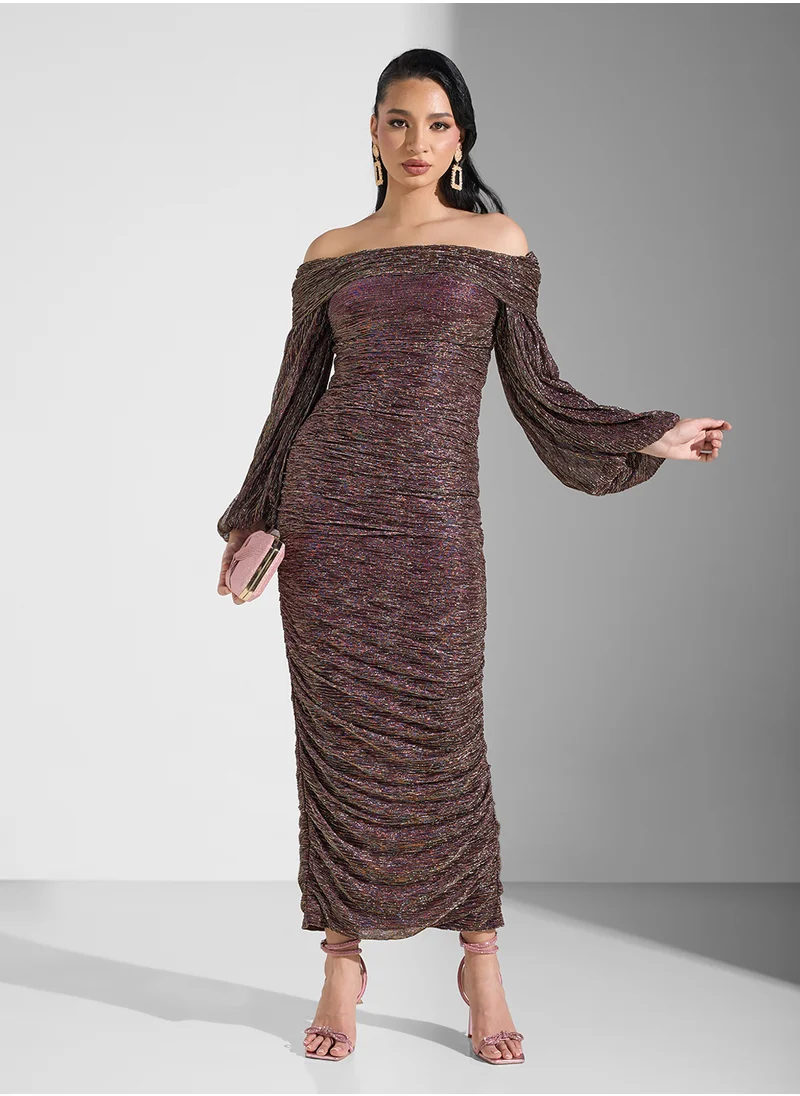 Namshi x Off Shouldered Ruched Bodycon Dress