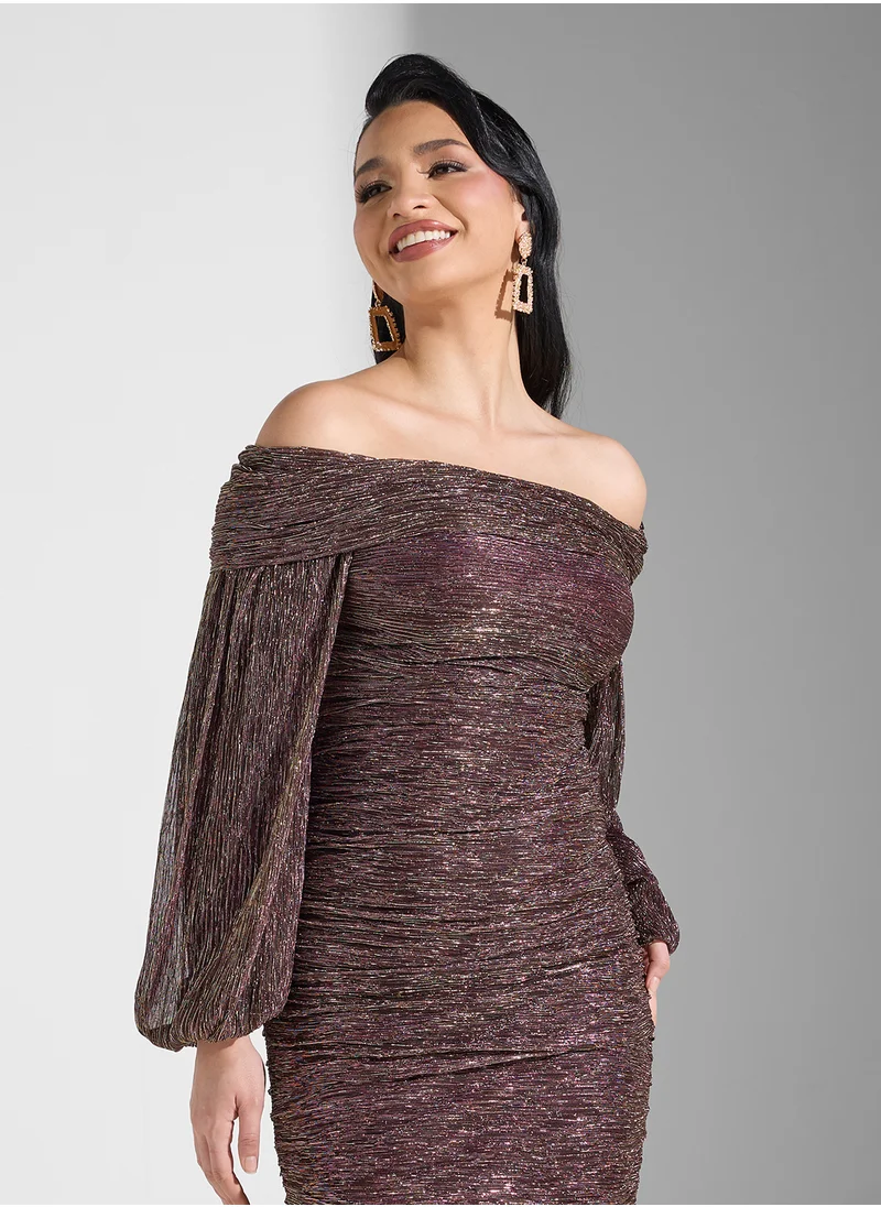 Namshi x Off Shouldered Ruched Bodycon Dress