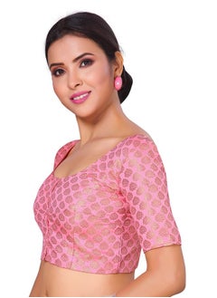 Studio Shringaar Studio Shringaar Women's Readymade Brocade Short Sleeves Saree Blouse (Light Pink,38)  - Image 4