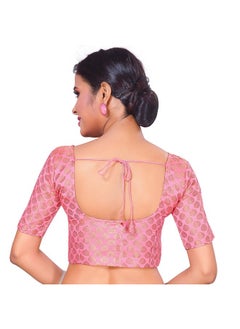 Studio Shringaar Studio Shringaar Women's Readymade Brocade Short Sleeves Saree Blouse (Light Pink,38)  - Image 2