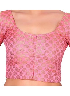 Studio Shringaar Studio Shringaar Women's Readymade Brocade Short Sleeves Saree Blouse (Light Pink,38)  - Image 3