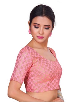 Studio Shringaar Studio Shringaar Women's Readymade Brocade Short Sleeves Saree Blouse (Light Pink,38)  - Image 5