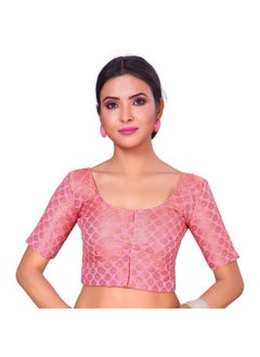 Studio Shringaar Studio Shringaar Women's Readymade Brocade Short Sleeves Saree Blouse (Light Pink,38)  - Image 1