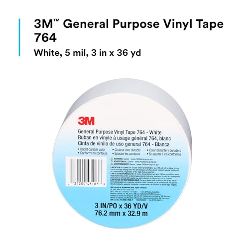 3M Vinyl Tape 764, General Purpose, 3 in x 36 yd, White, 1 Roll, Light Traffic Floor Marking Tape, Social Distancing, Color Coding, Safety, Bundling - Image 2