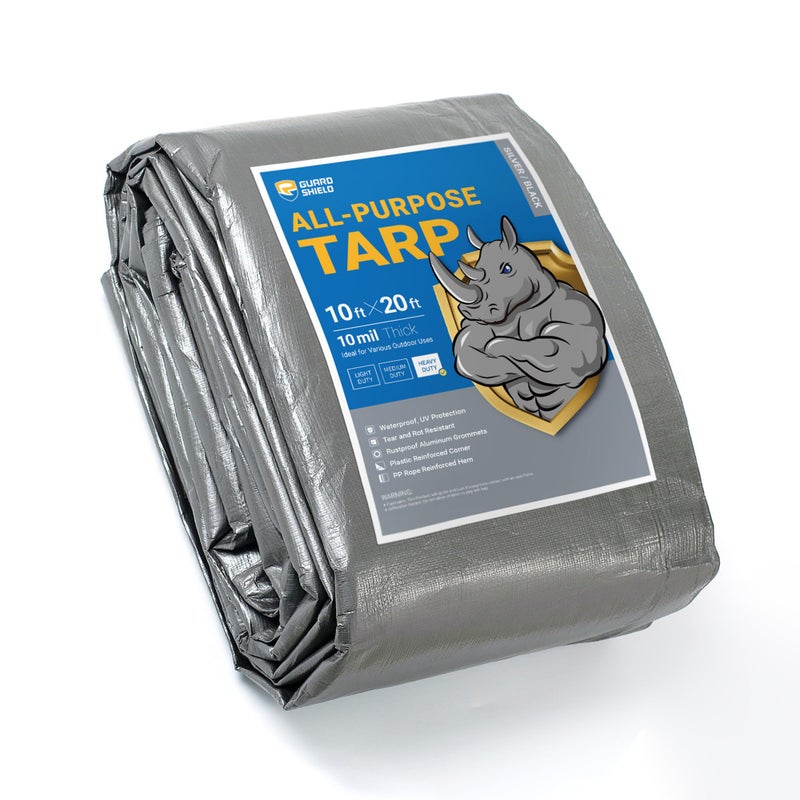 GUARD SHIELD Heavy Duty Tarp 10x20 Feet Silver/Black Multi Purpose Thick Waterproof Poly Tarp Cover 10mil - Image 1