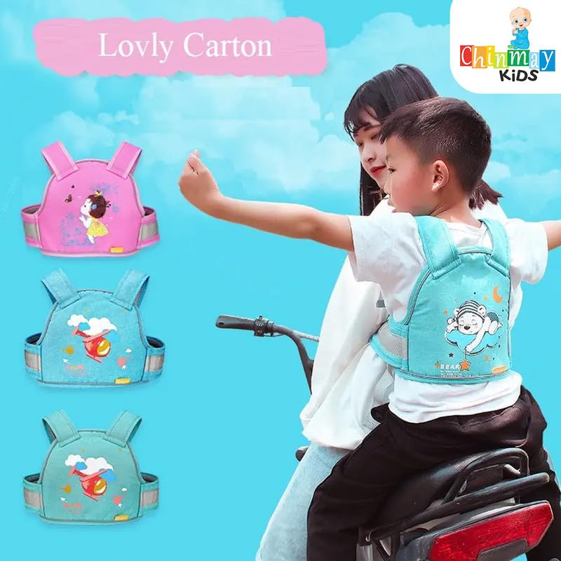 Crawl'in Safety Belt for Two Wheeler with Reflective Strips,Portable Seat Belt Children Motorcycle Harness for Bikes, Adjustable Safety Harness for Boys and Girls (2-12Years), Blue - Image 3