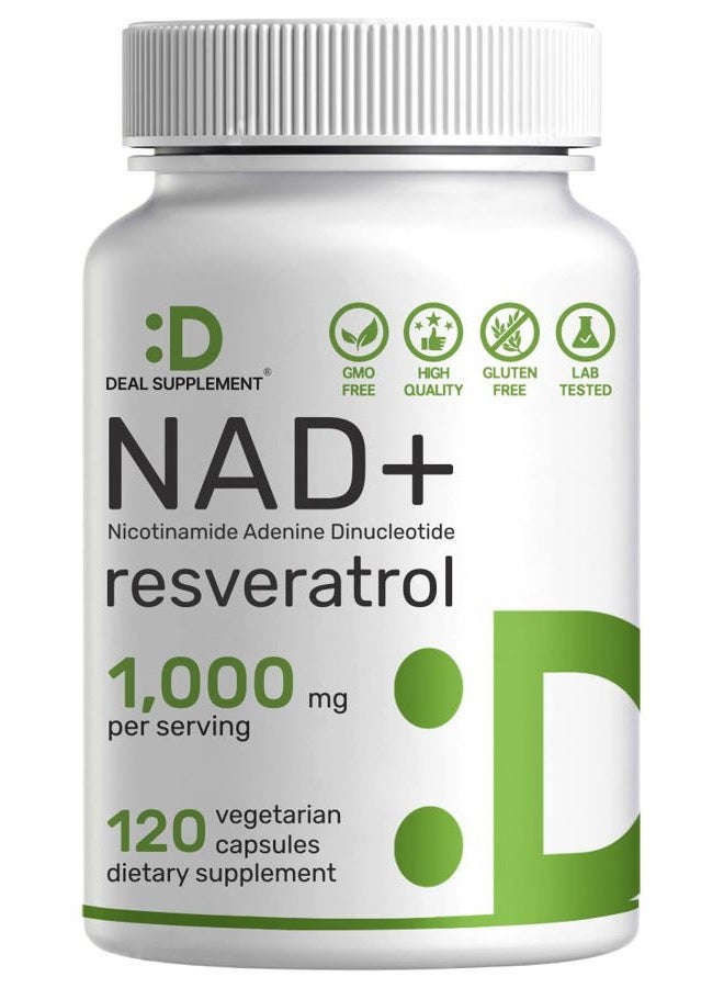DEAL SUPPLEMENT Nad+ Supplement 1000 Mg Per Serving, 120 Vegetable Capsules: Maximum Potency Nad Enhancer, Healthy Aging, Energy & Brain Support; Similar to Nicotin Riboside - Image 1