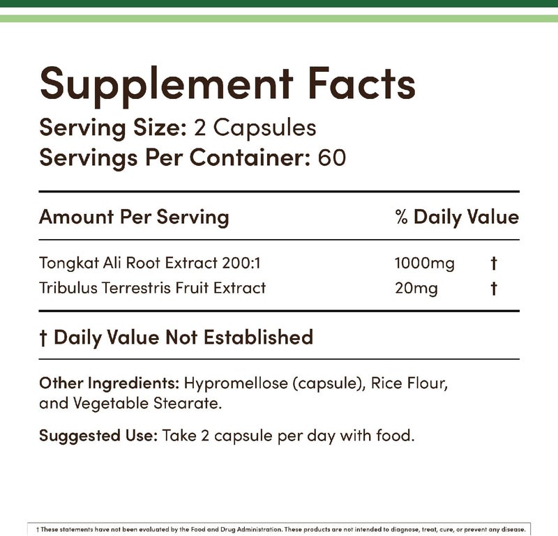 Double Wood Supplements Tongkat Ali  1000mg 2 Month Supply  Mens Health  2001 Extract of Longjack Eurycoma Longifolia with 20mg Tribulus Terrestris Third Party Tested by Double Wood - Image 2