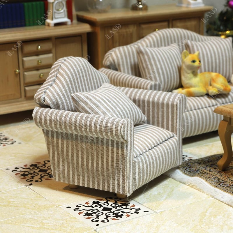 iLAND Miniature Wooden Dollhouse Furniture Set: Sofa  Cabinets  Coffee Table for Dollhouse Living Room (Classic Doll Furniture 7pcs) - Image 5