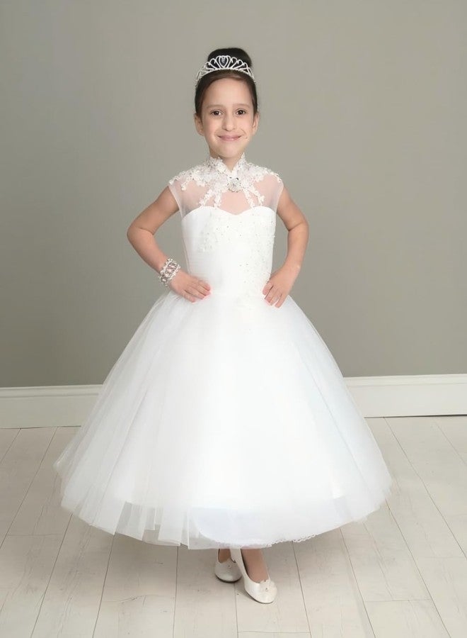 RULTA Girls' 3 Hoops Petticoat A-line Full Slip Flower Crinoline Underskirt., White, 6-7 Years - Image 5