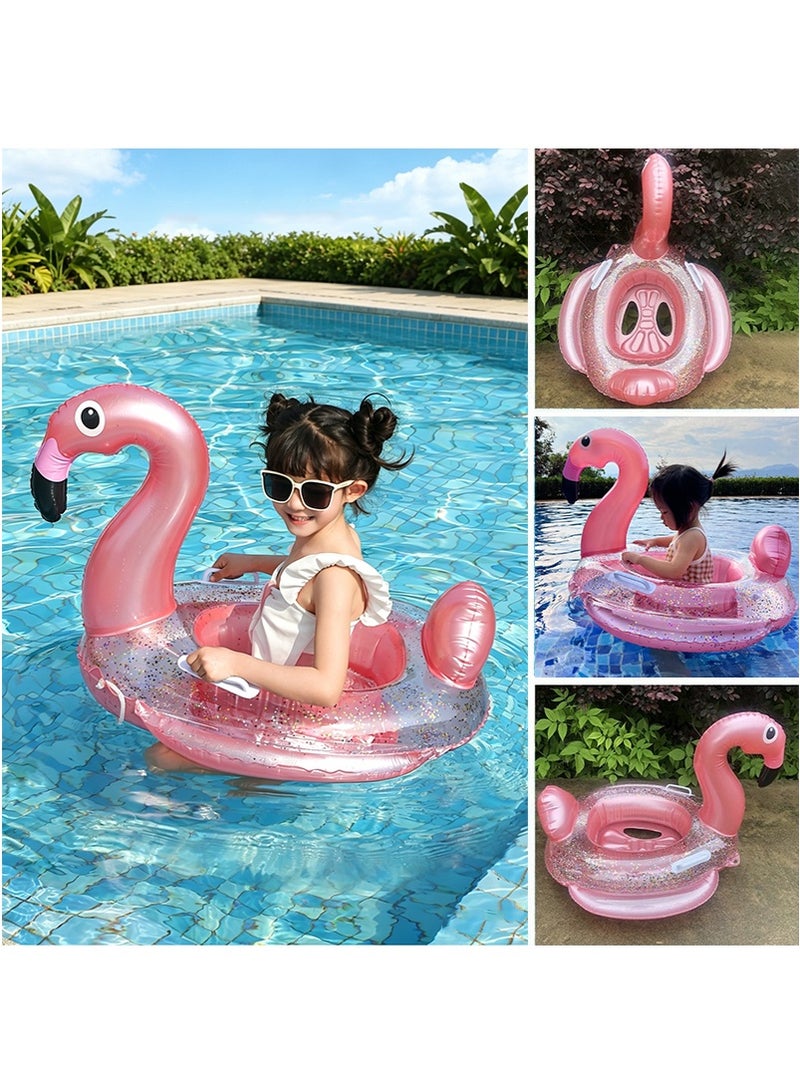VUCATIN Sequin Flamingo Inflatable Swim Ring for Kids, Anti-Tip Baby Swim Seat Ring with Handles, Thickened PVC Toddler Pool Water Play Ring - Image 1