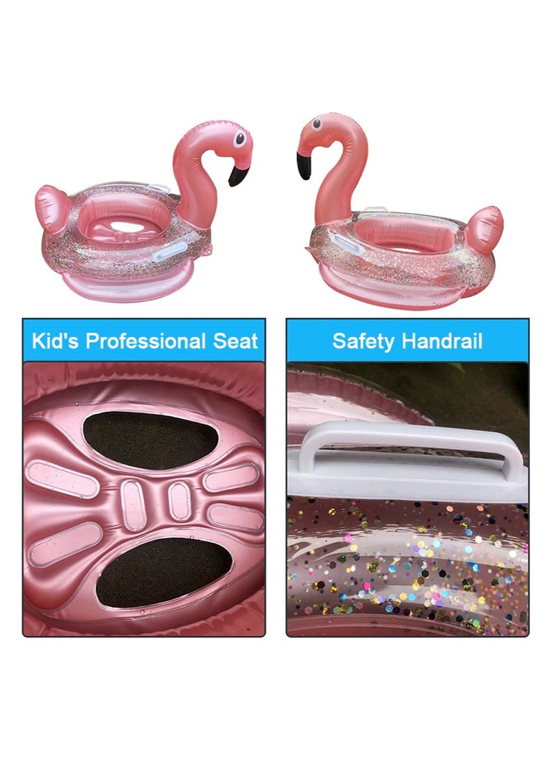 VUCATIN Sequin Flamingo Inflatable Swim Ring for Kids, Anti-Tip Baby Swim Seat Ring with Handles, Thickened PVC Toddler Pool Water Play Ring - Image 5