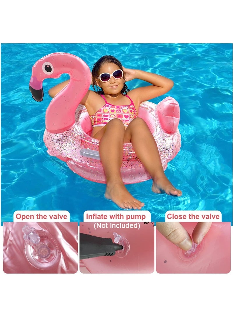 VUCATIN Sequin Flamingo Inflatable Swim Ring for Kids, Anti-Tip Baby Swim Seat Ring with Handles, Thickened PVC Toddler Pool Water Play Ring - Image 4