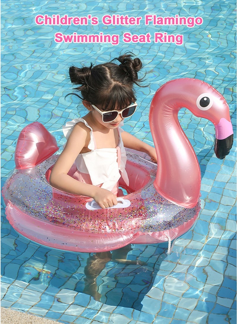 VUCATIN Sequin Flamingo Inflatable Swim Ring for Kids, Anti-Tip Baby Swim Seat Ring with Handles, Thickened PVC Toddler Pool Water Play Ring - Image 2