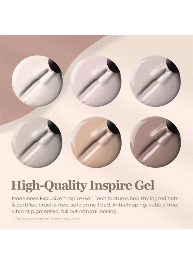 modelones مجموعة طلاء الأظافر الجل المحايد من موديلونز 6 ألوان، درجات لون البشرة العارية، البيج، التوب، العاجي، الأبيض، الوردي الباستيل، الرمادي، البني الفاتح لجميع المواسم، مجموعة مانكير قابلة للنقع، تصميم فن الأظافر، صالون في المنزل، هدايا للنساء - Image 2