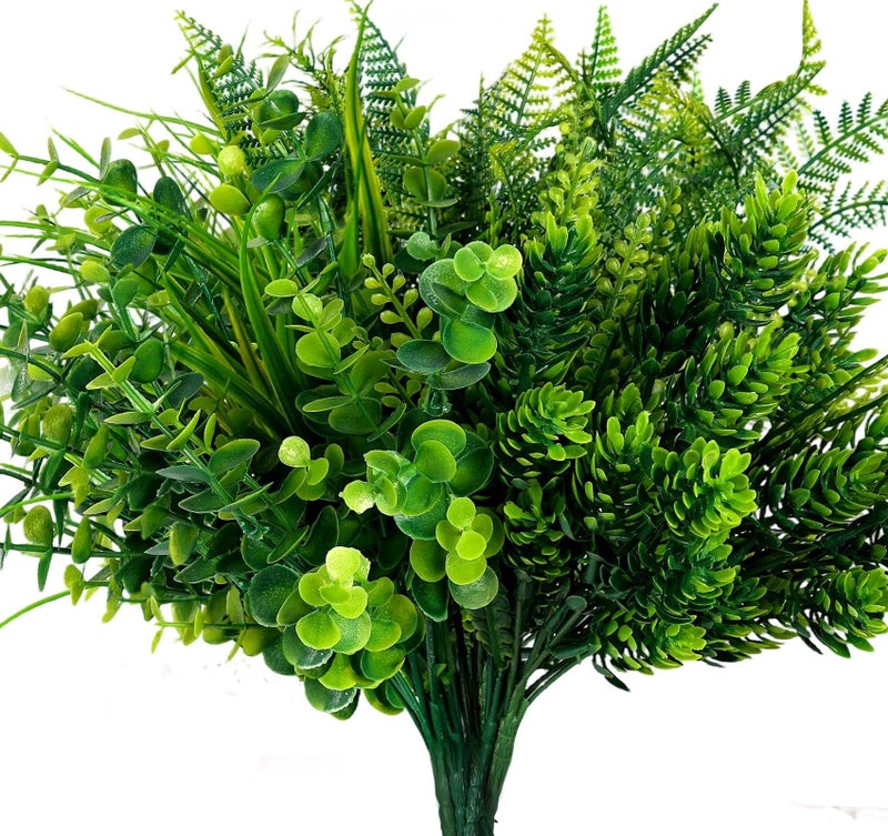 ilauke Fake Plants Greenery Stems 6 Bundles Artificial Greenery UV Resistant for Outdoors Planters Porch Window Box Patio Spring Faux Grass Decorations - Image 1