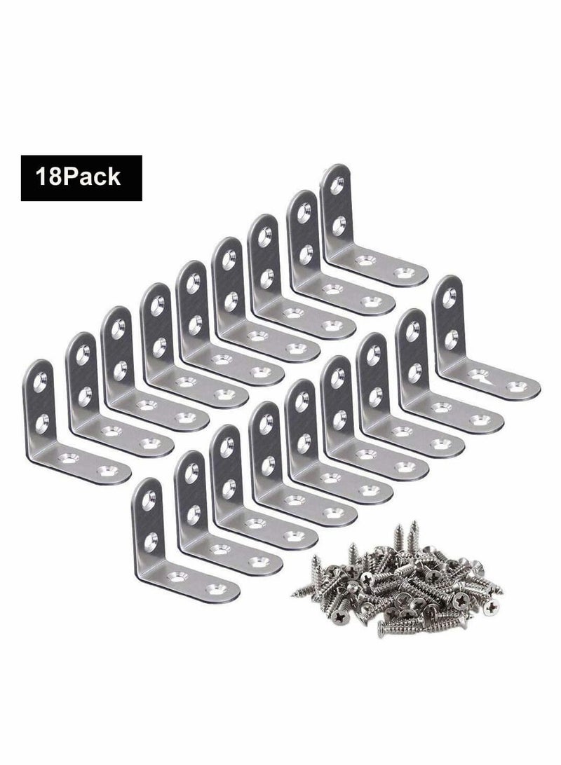 Excefore Stainless Steel Corner Braces, 40mmx40mm Heavy Duty Corner Steel Joint Right Angle L Bracket Brace Set with Screws for Shelves Furniture Wood Wall Hanging Fastener 18 Pcs  - Image 1