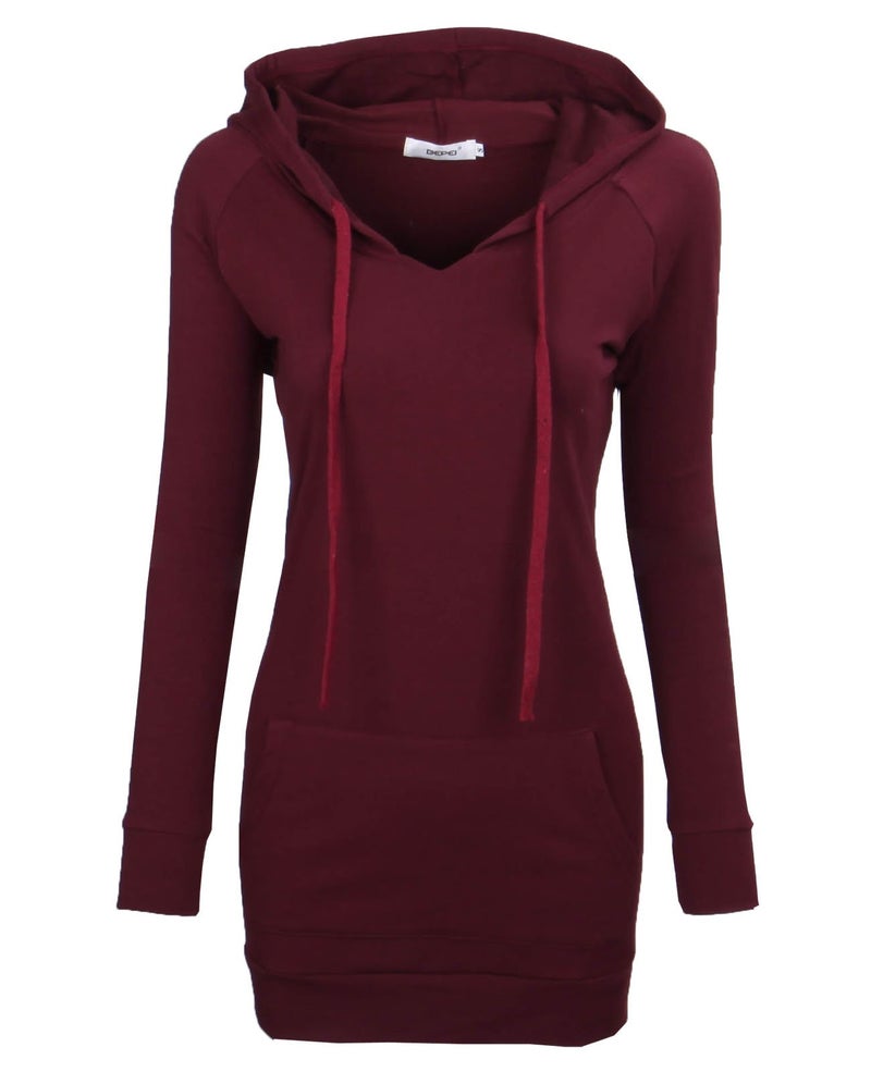 BEPEI Hoodies for Women,Fashion V Neck Pocket Jersey Shirt Fall Trend Dressy Blouses Long Sleeve Drawstrings Sweatshirts Comfy A Line Tunic Top 2024 Oversized Plus Size Wine 2XL - Image 1