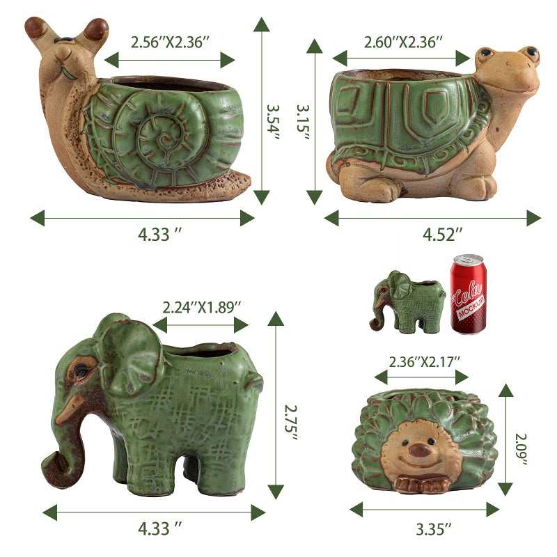godealio Small Succulent Pots with Drainage, Indoor/Outdoor Ceramic Animal Planter, Cute Cactus/Bonsai Small Flower Pots for Home Decor and Office Desk Decoration, A Set of 4 Pieces is Suitable as A Gift - Image 3