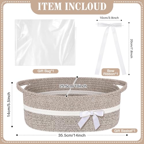 Colingmill Woven Gift Basket Empty with Handles Ribbons Bow Tie Bag 14 x 10 x 55 Inch Medium Decorative Woven Gift Basket Rope Storage Box Home Decor14 x 10 x 55 InchKhaki - Image 3