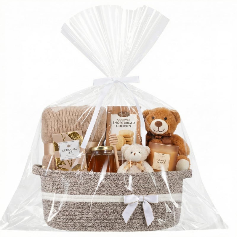 Colingmill Woven Gift Basket Empty with Handles Ribbons Bow Tie Bag 14 x 10 x 55 Inch Medium Decorative Woven Gift Basket Rope Storage Box Home Decor14 x 10 x 55 InchKhaki - Image 2