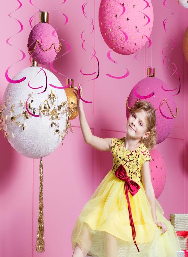 Fumwase 30 PCS Party Swirl Decorations Hot Pink Shinny Foil Hanging Swirl Decorations with Double-Swirls and Single-Swirls Plastic Streamer for Ceiling Plastic Metallic Streamer for Party Decorations - Image 4