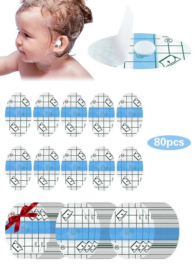80pcs Baby Waterproof Ear Stickers with Absorbent Cotton, Baby Shower Ear Covers, Newborn Ear Protector for Bathing Swimming Showering Surfing Snorkeling and Other Water Sports - Image 1