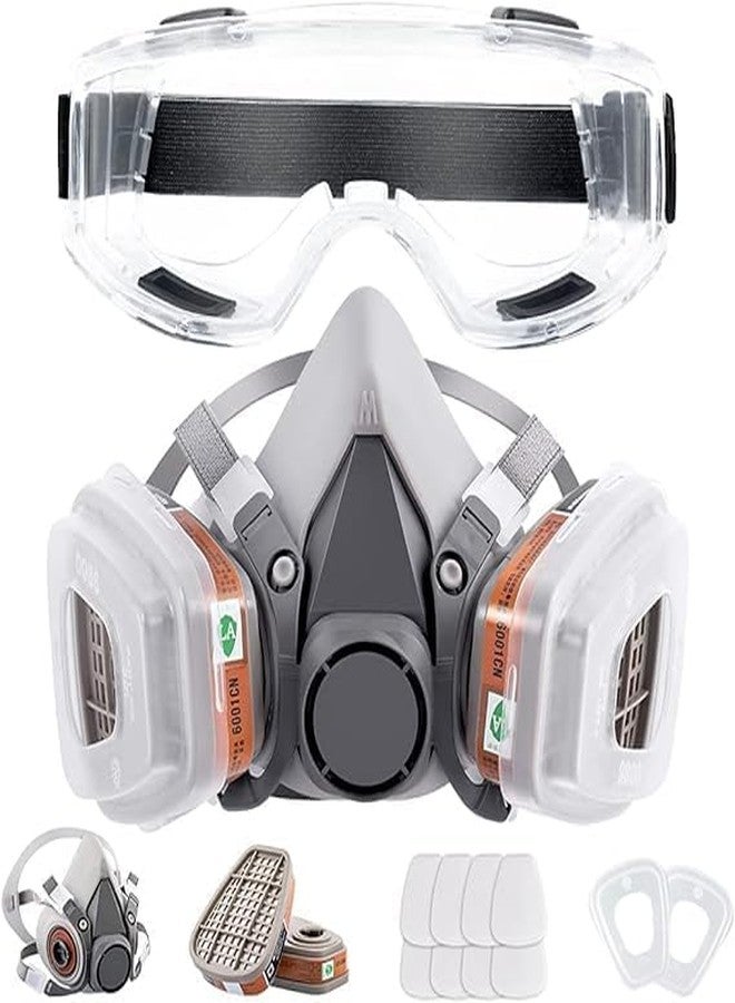 SRN ENTERPRISE Reusable Full Face Respirator Safety Mask with Protective Goggles, Dual Cartridge Filter System for Dust, Paint, Chemical Vapors, Spraying, Sanding and Industrial Protection - Image 1