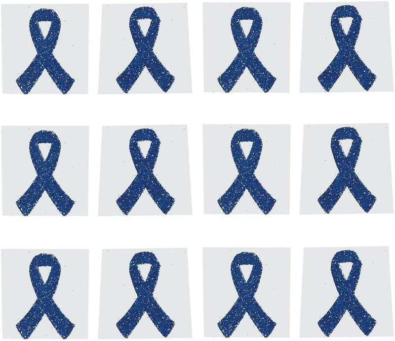 Fun Express - Blue Ribbon Tattoo Stickers - Apparel Accessories - Temporary Tattoos - Glitter Tattoos - 12 Pieces