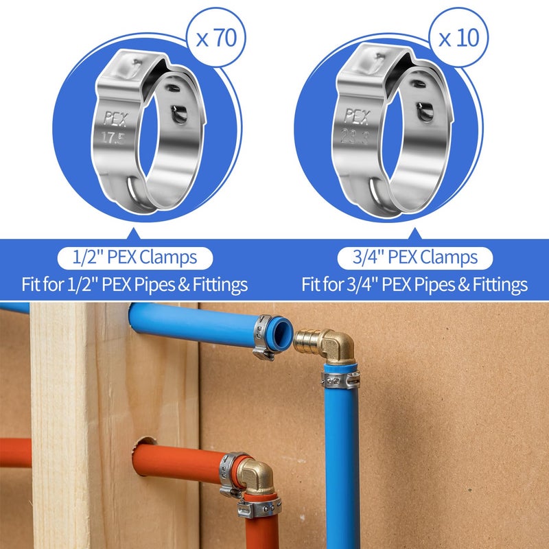 مجموعة أدوات المشبك Pex تتضمن 30 قطعة 1/2 بوصة Ppsu Pex Fittings 70 قطعة 1/2 بوصة Pex Cinch Clamps 10 قطع 3/4 بوصة Pex Cinch Clamps 1 قطعة Pex Pipe Cinch أداة وقطعة واحدة من قاطع الأنابيب - Image 5