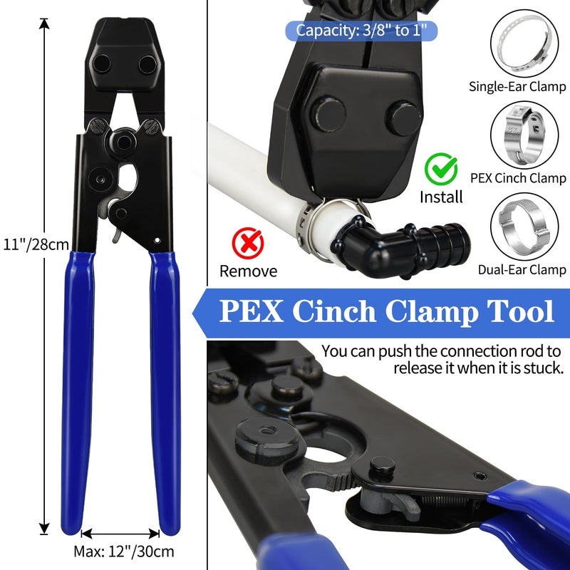 مجموعة أدوات المشبك Pex تتضمن 30 قطعة 1/2 بوصة Ppsu Pex Fittings 70 قطعة 1/2 بوصة Pex Cinch Clamps 10 قطع 3/4 بوصة Pex Cinch Clamps 1 قطعة Pex Pipe Cinch أداة وقطعة واحدة من قاطع الأنابيب - Image 3