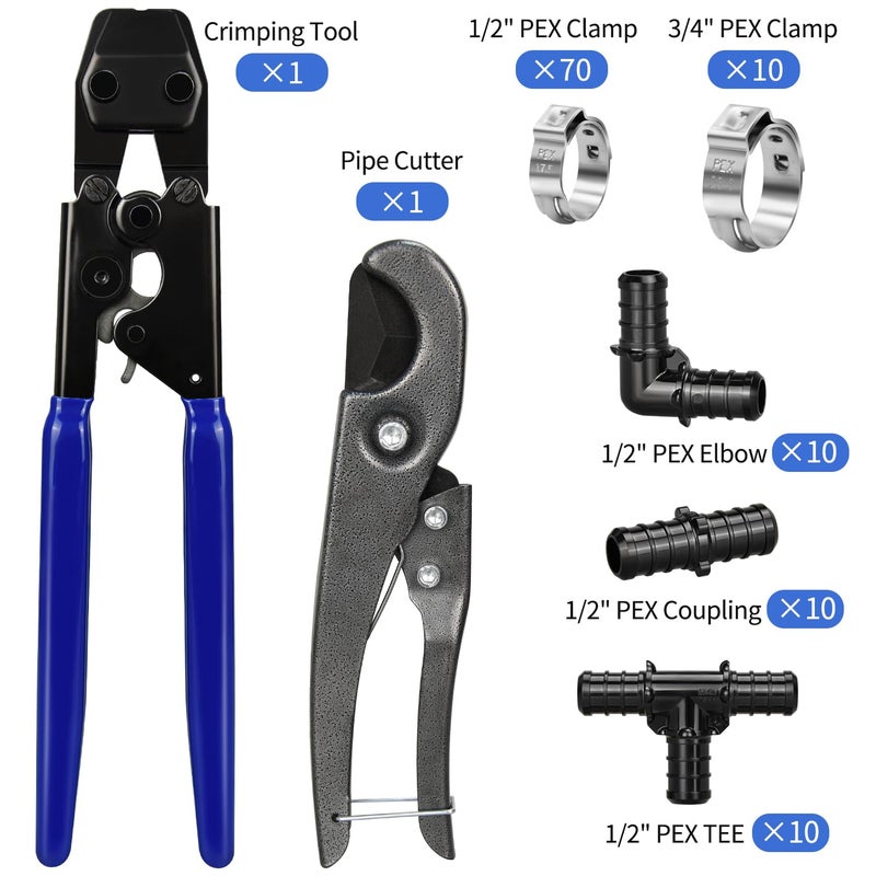 مجموعة أدوات المشبك Pex تتضمن 30 قطعة 1/2 بوصة Ppsu Pex Fittings 70 قطعة 1/2 بوصة Pex Cinch Clamps 10 قطع 3/4 بوصة Pex Cinch Clamps 1 قطعة Pex Pipe Cinch أداة وقطعة واحدة من قاطع الأنابيب - Image 2