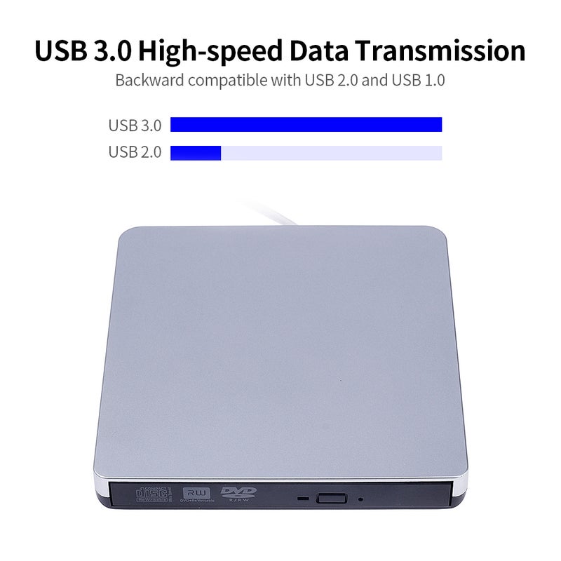 محرك ضوئي خارجي رفيع جدًا من النوع USB 3.0، محرك كتابة CD-RW و DVD-RW، مشغل CD/DVD، مسجّل محمول لـ DVD متوافق مع أنظمة ويندوز/ماك أوس - Image 3