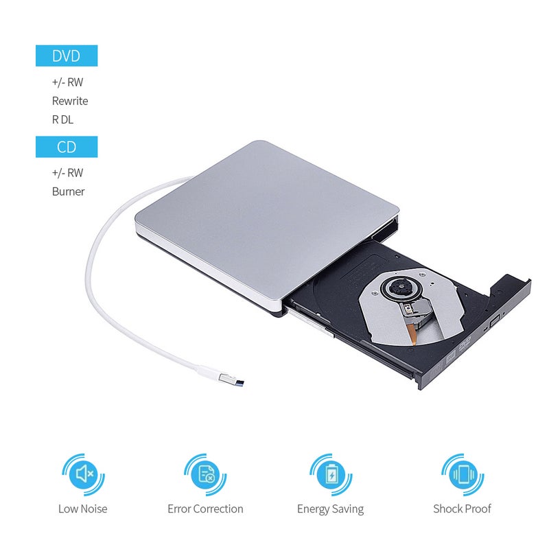محرك ضوئي خارجي رفيع جدًا من النوع USB 3.0، محرك كتابة CD-RW و DVD-RW، مشغل CD/DVD، مسجّل محمول لـ DVD متوافق مع أنظمة ويندوز/ماك أوس - Image 4