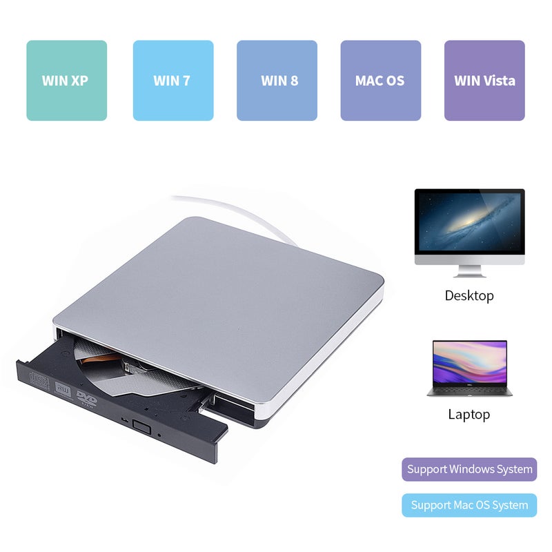 محرك ضوئي خارجي رفيع جدًا من النوع USB 3.0، محرك كتابة CD-RW و DVD-RW، مشغل CD/DVD، مسجّل محمول لـ DVD متوافق مع أنظمة ويندوز/ماك أوس - Image 5
