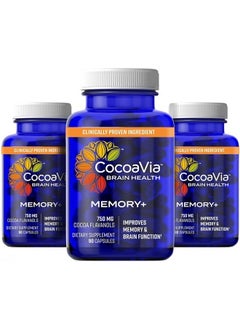 CocoaVia Memory+ Brain Supplement, 90 Day, 750 mg Cocoa Flavanols, Memory & Brain Booster, Vegan, Plant Based, Gluten Free, 270 Capsules  - Image 1