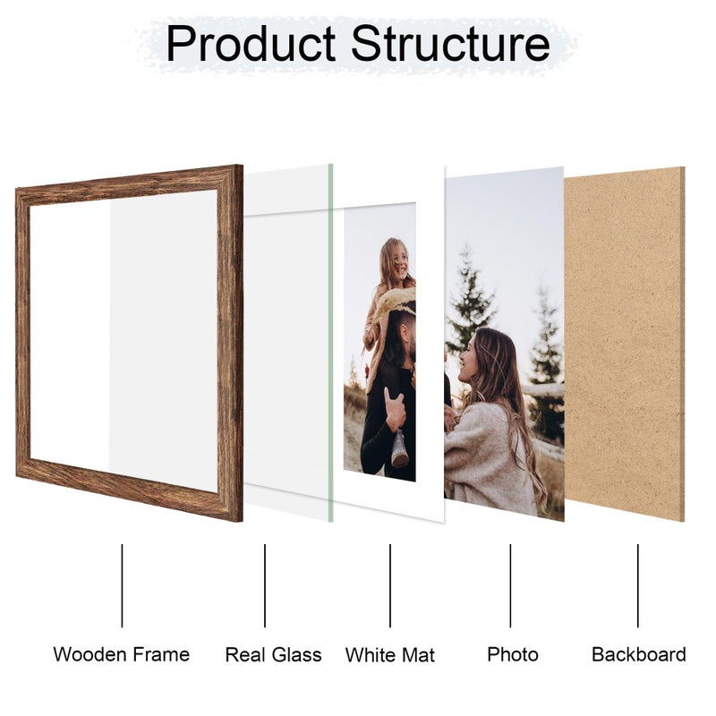 ccdcc 12x12 Picture Frame Set of 2, 12 x 12 Wood Photo Frames with Mat for 10x10 or 30x30cm Diamond Art Painting, Wooden Frame with Real Glass Cover for Wall and Tabletop Display,Rustic Brown - Image 3