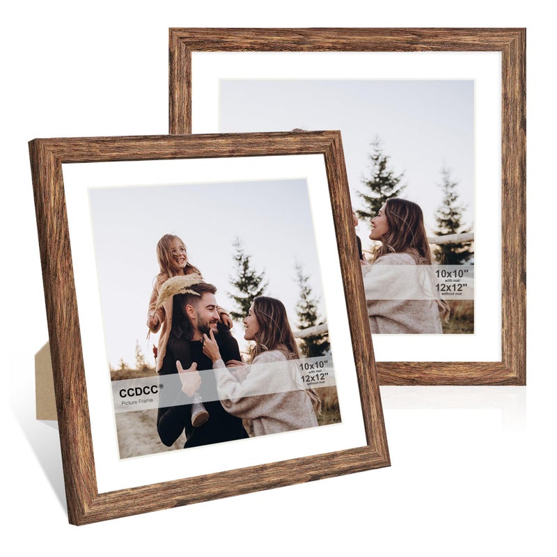 ccdcc 12x12 Picture Frame Set of 2, 12 x 12 Wood Photo Frames with Mat for 10x10 or 30x30cm Diamond Art Painting, Wooden Frame with Real Glass Cover for Wall and Tabletop Display,Rustic Brown - Image 1